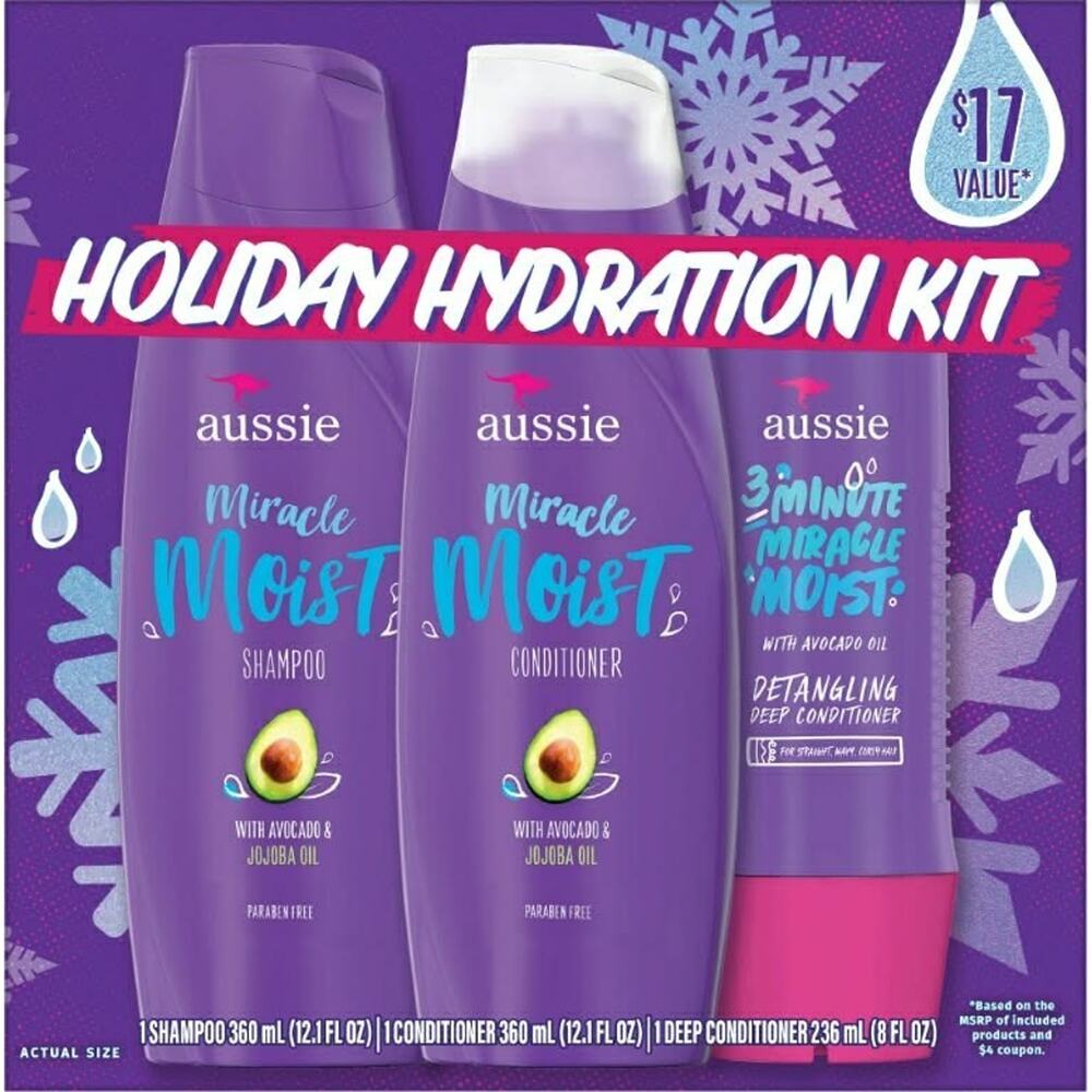 Aussie Miracle Moist Holiday Hydration Kit Shampoo, Conditioner & Deep Condition